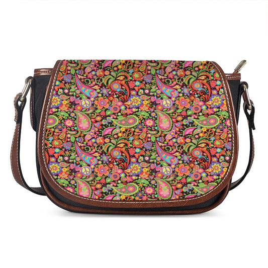 Colorful Hippie Peace Signs Print Saddle Bag