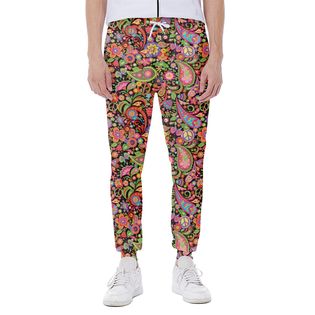 Colorful Hippie Peace Signs Print Scuba Joggers