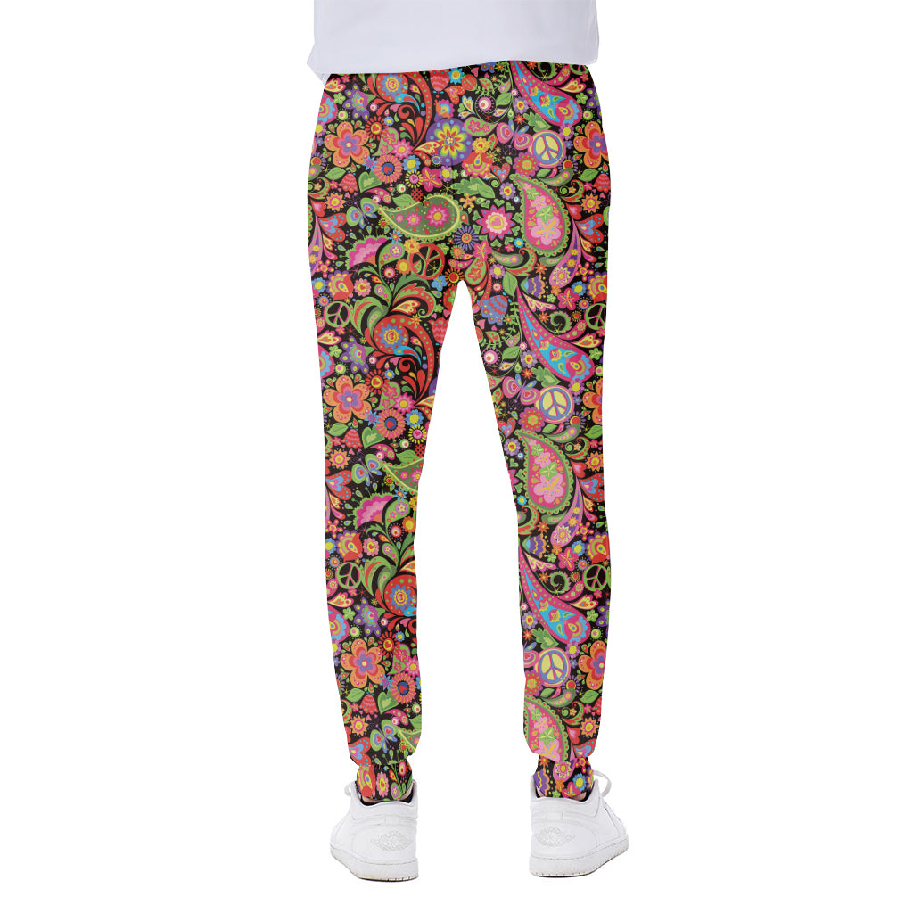 Colorful Hippie Peace Signs Print Scuba Joggers