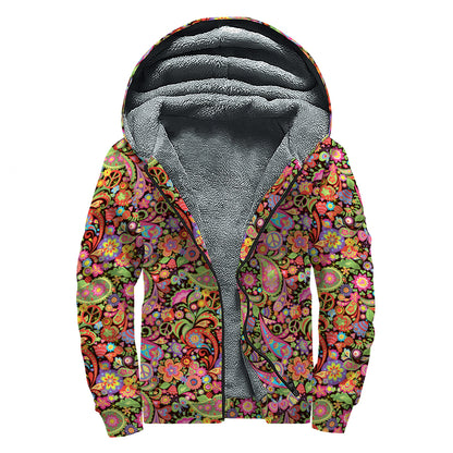Colorful Hippie Peace Signs Print Sherpa Lined Zip Up Hoodie