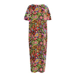 Colorful Hippie Peace Signs Print Short Sleeve Long Nightdress