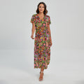 Colorful Hippie Peace Signs Print Short Sleeve Maxi Dress