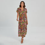 Colorful Hippie Peace Signs Print Short Sleeve Maxi Dress