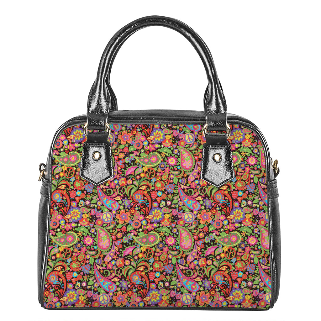 Colorful Hippie Peace Signs Print Shoulder Handbag