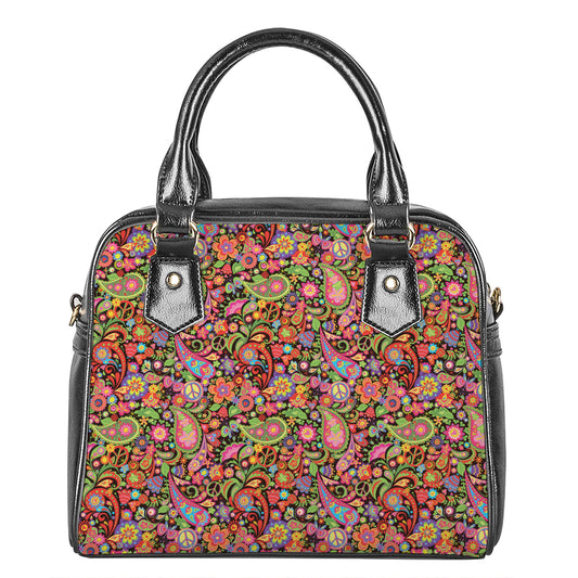 Colorful Hippie Peace Signs Print Shoulder Handbag