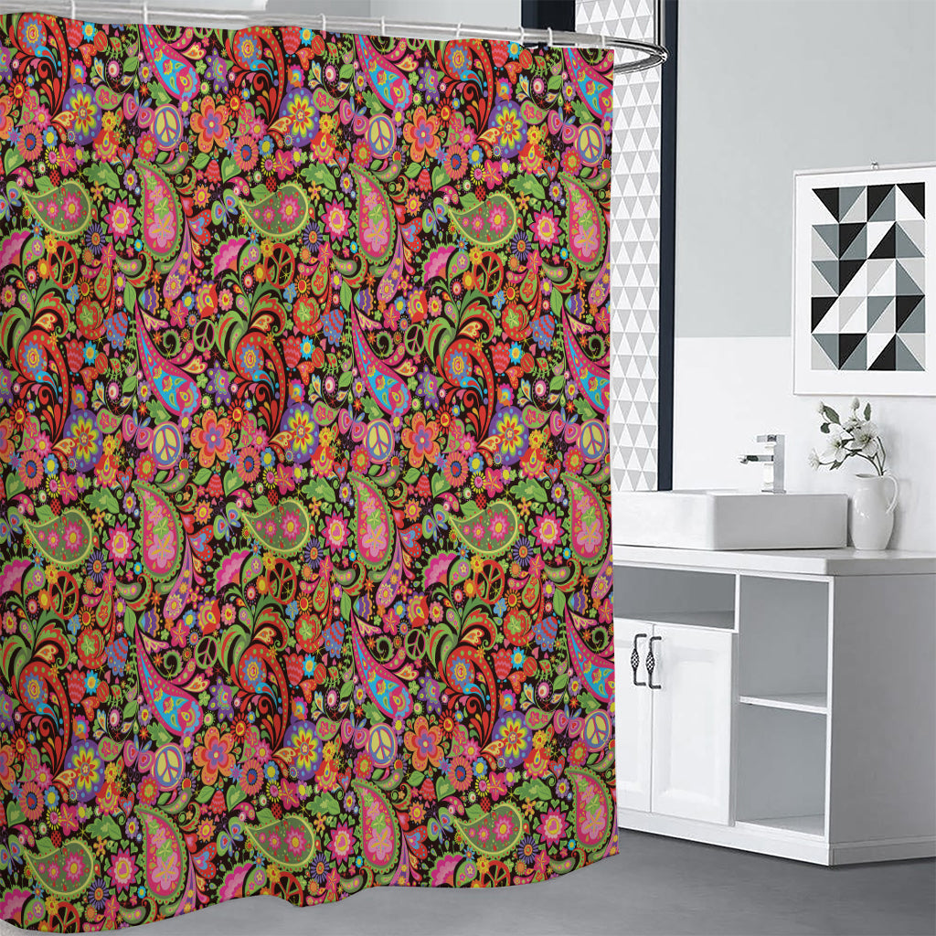 Colorful Hippie Peace Signs Print Shower Curtain