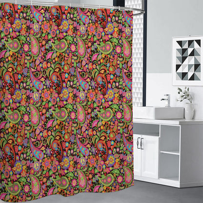 Colorful Hippie Peace Signs Print Shower Curtain