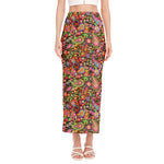 Colorful Hippie Peace Signs Print Side Slit Maxi Skirt