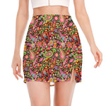 Colorful Hippie Peace Signs Print Side Slit Mini Skirt
