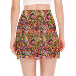 Colorful Hippie Peace Signs Print Side Slit Mini Skirt