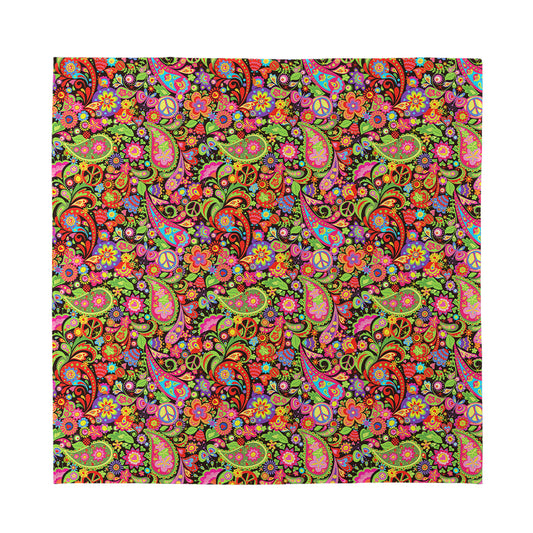 Colorful Hippie Peace Signs Print Silk Bandana