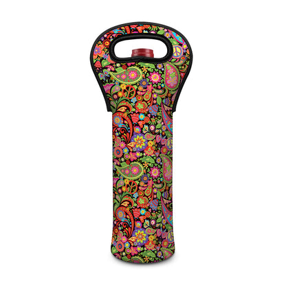 Colorful Hippie Peace Signs Print Single Neoprene Wine Tote