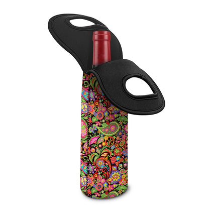 Colorful Hippie Peace Signs Print Single Neoprene Wine Tote