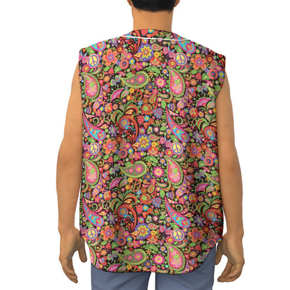 Colorful Hippie Peace Signs Print Sleeveless Baseball Jersey