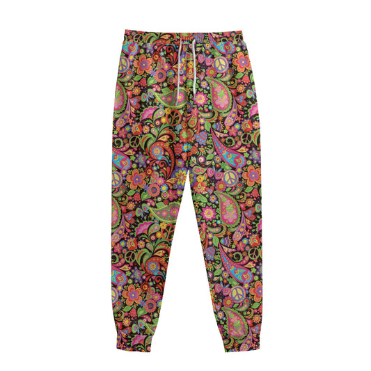 Colorful Hippie Peace Signs Print Sweatpants