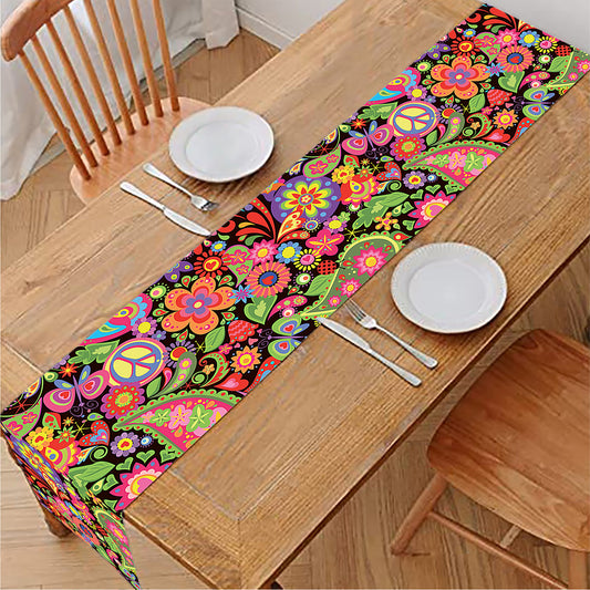 Colorful Hippie Peace Signs Print Table Runner