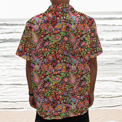 Colorful Hippie Peace Signs Print Textured Short Sleeve Shirt