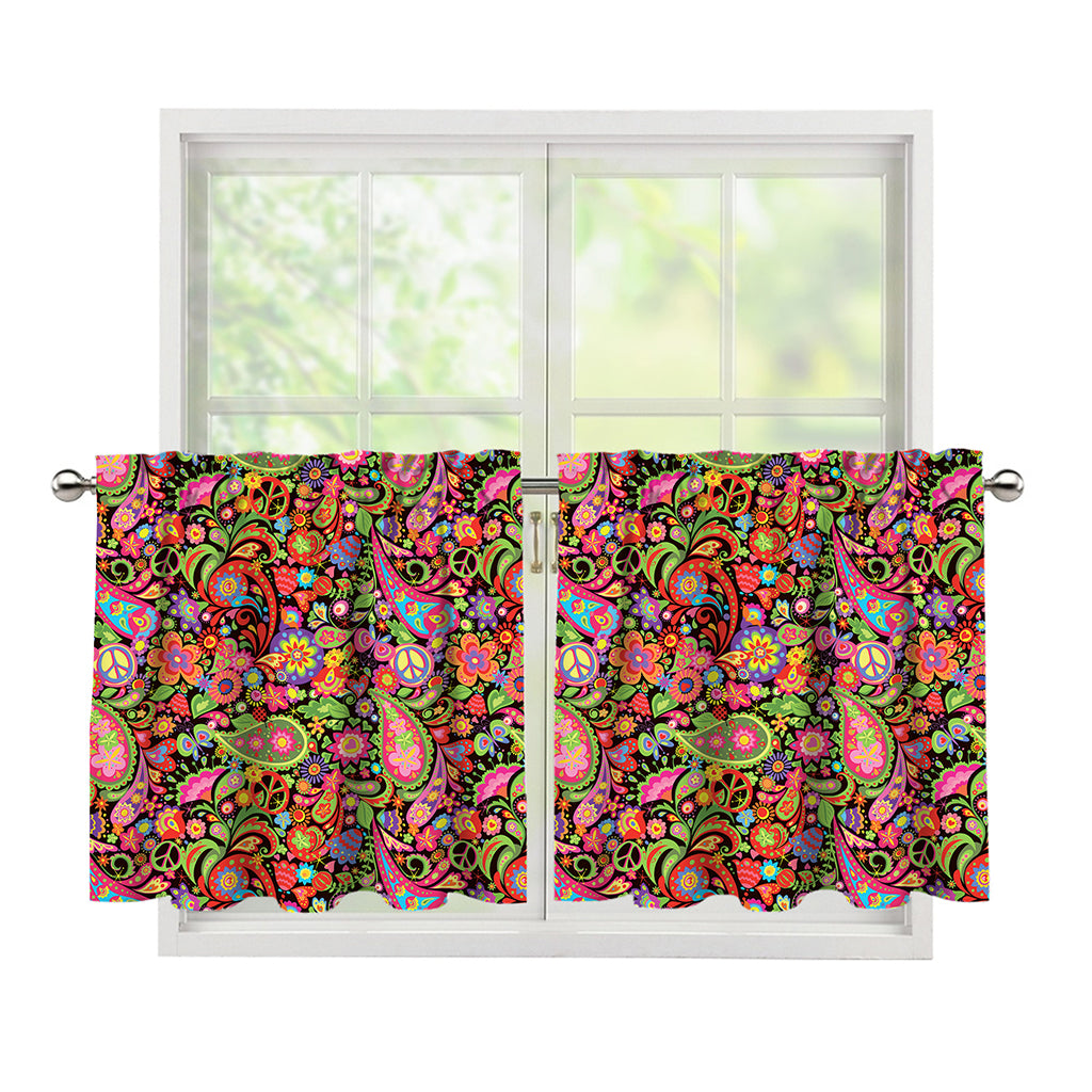Colorful Hippie Peace Signs Print Tier Curtains