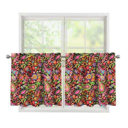 Colorful Hippie Peace Signs Print Tier Curtains