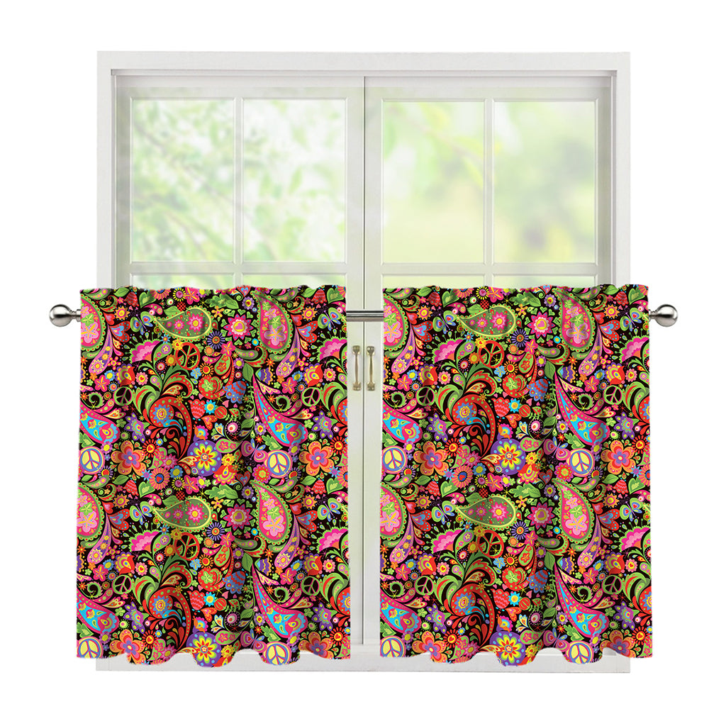 Colorful Hippie Peace Signs Print Tier Curtains