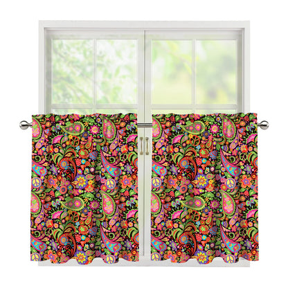 Colorful Hippie Peace Signs Print Tier Curtains
