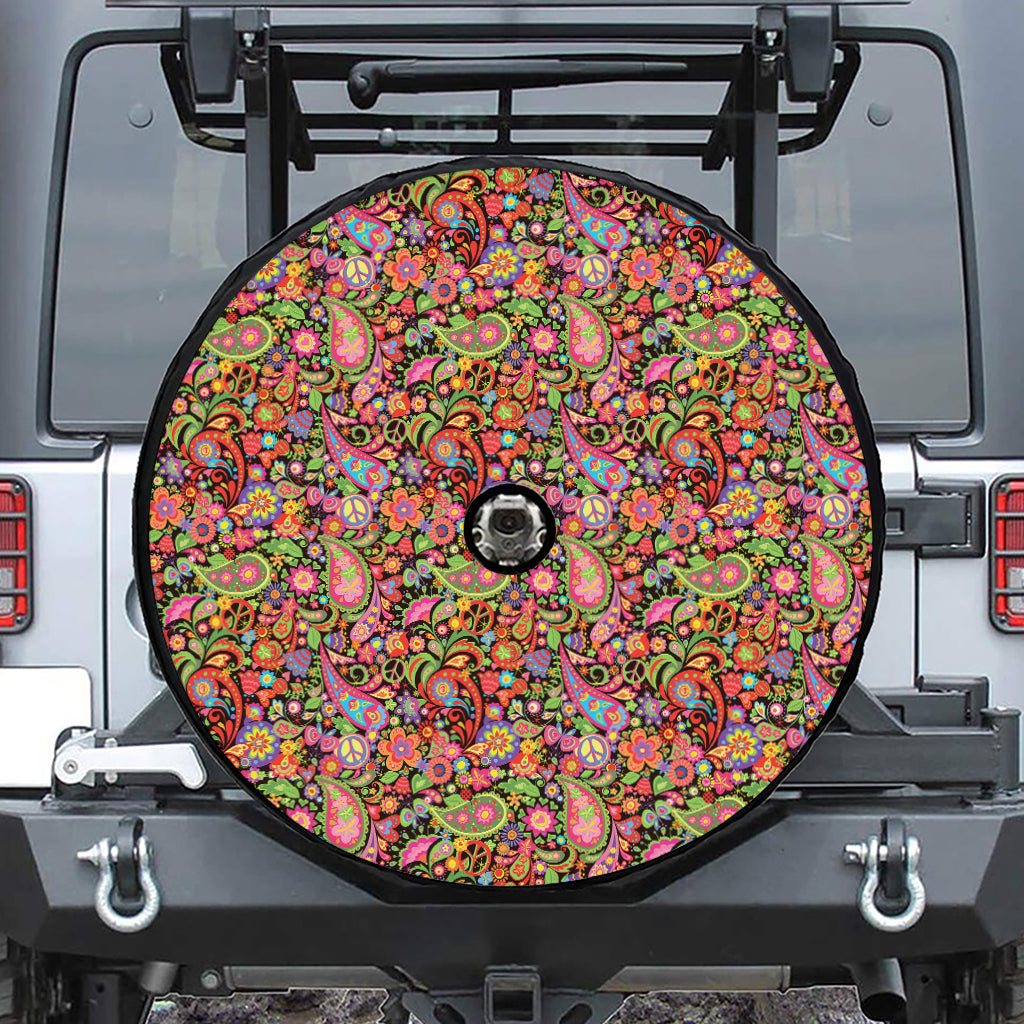 Colorful Hippie Peace Signs Print Tire Cover With Camera Hole