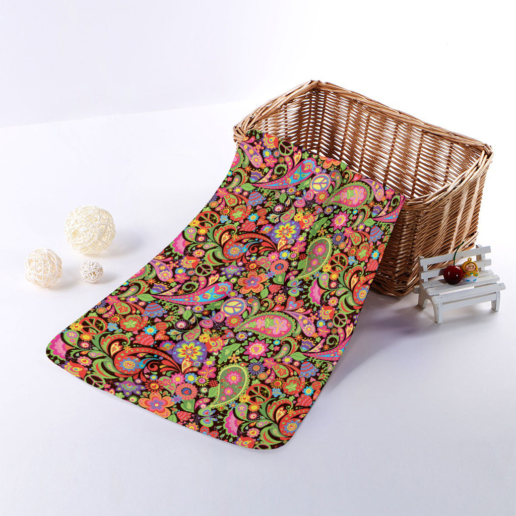 Colorful Hippie Peace Signs Print Towel