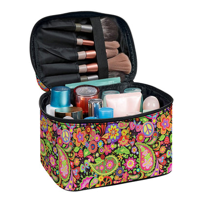 Colorful Hippie Peace Signs Print Travel Makeup Bag
