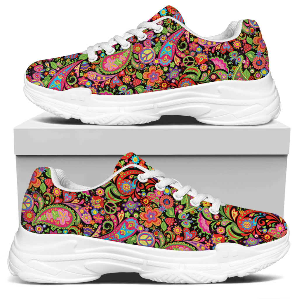 Colorful Hippie Peace Signs Print White Chunky Shoes