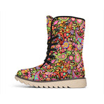 Colorful Hippie Peace Signs Print Winter Boots