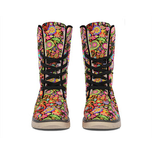 Colorful Hippie Peace Signs Print Winter Boots