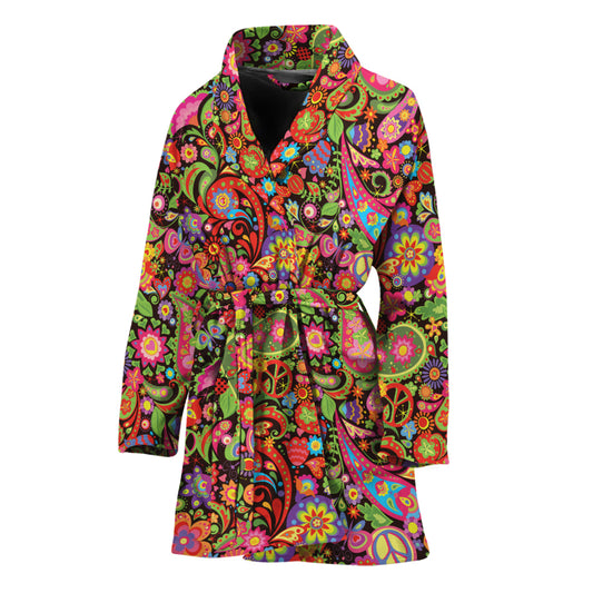 Colorful Hippie Peace Signs Print Women's Bathrobe