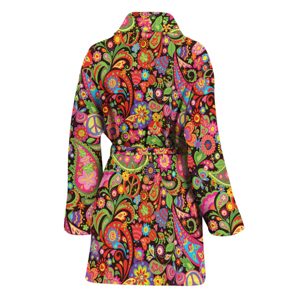 Colorful Hippie Peace Signs Print Women's Bathrobe