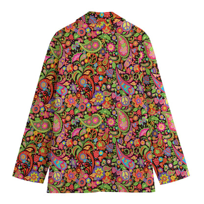 Colorful Hippie Peace Signs Print Women's Blazer