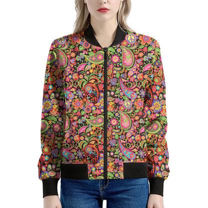 Colorful Hippie Peace Signs Print Women's Bomber Jacket