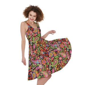 Colorful Hippie Peace Signs Print Women's Sleeveless Dress