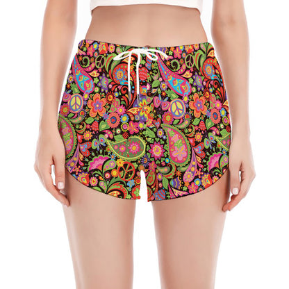 Colorful Hippie Peace Signs Print Women's Split Running Shorts