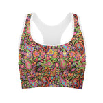 Colorful Hippie Peace Signs Print Women's Sports Bra