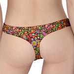 Colorful Hippie Peace Signs Print Women's Thong