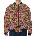 Colorful Hippie Peace Signs Print Zip Sleeve Bomber Jacket