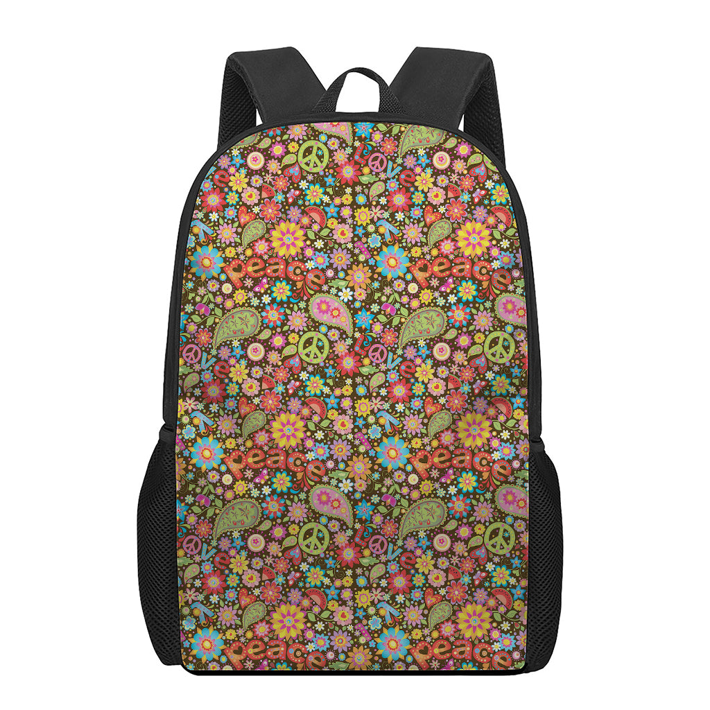 Colorful Hippie Peace Symbols Print 17 Inch Backpack