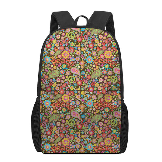 Colorful Hippie Peace Symbols Print 17 Inch Backpack