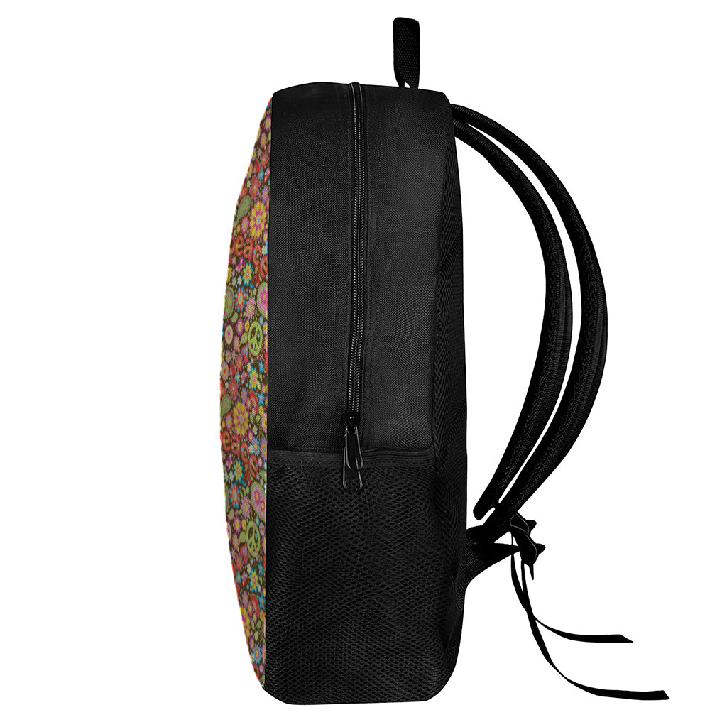 Colorful Hippie Peace Symbols Print 17 Inch Backpack