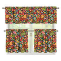 Colorful Hippie Peace Symbols Print 3 Piece Kitchen Curtains