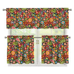Colorful Hippie Peace Symbols Print 3 Piece Kitchen Curtains