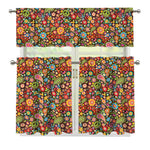 Colorful Hippie Peace Symbols Print 3 Piece Kitchen Curtains