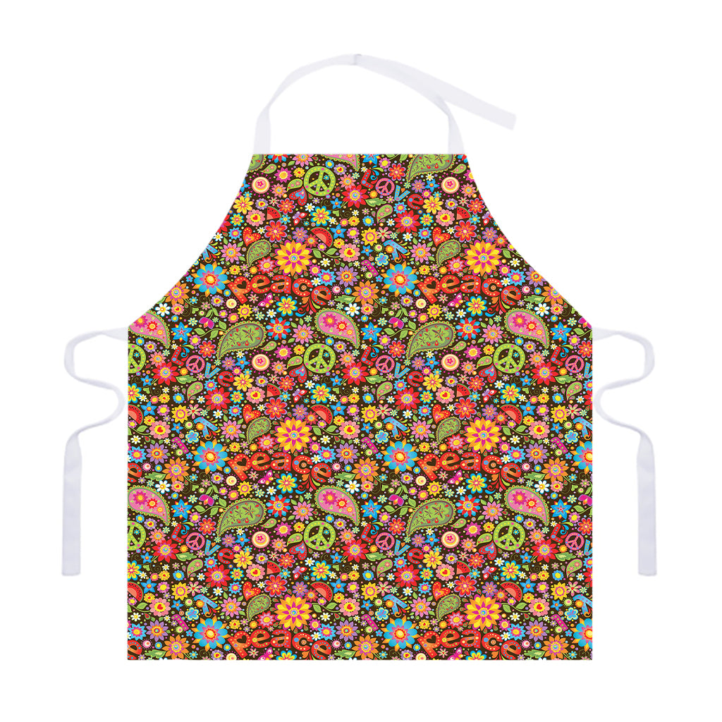 Colorful Hippie Peace Symbols Print Adjustable Apron