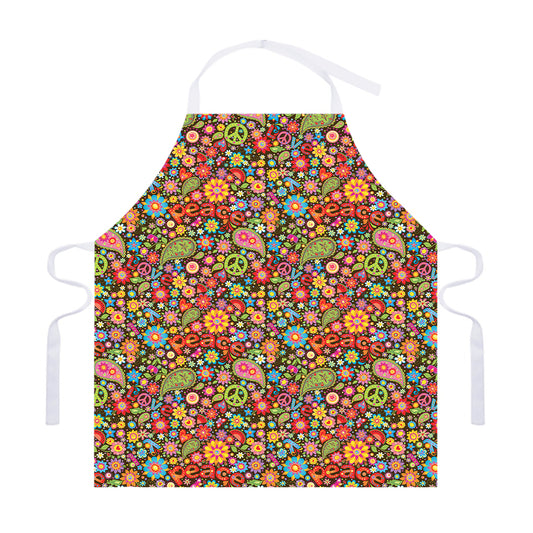 Colorful Hippie Peace Symbols Print Adjustable Apron