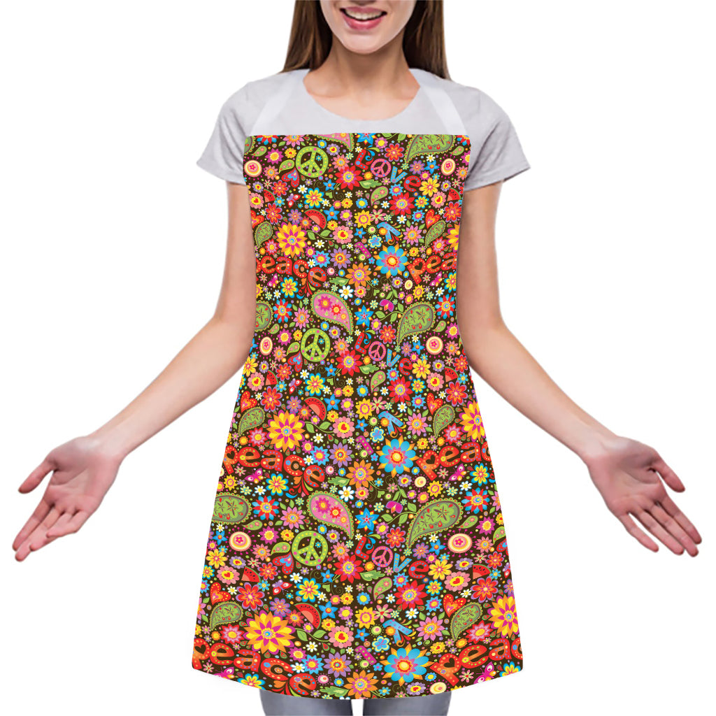 Colorful Hippie Peace Symbols Print Adjustable Apron