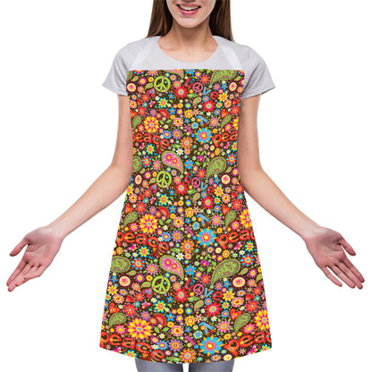 Colorful Hippie Peace Symbols Print Adjustable Apron